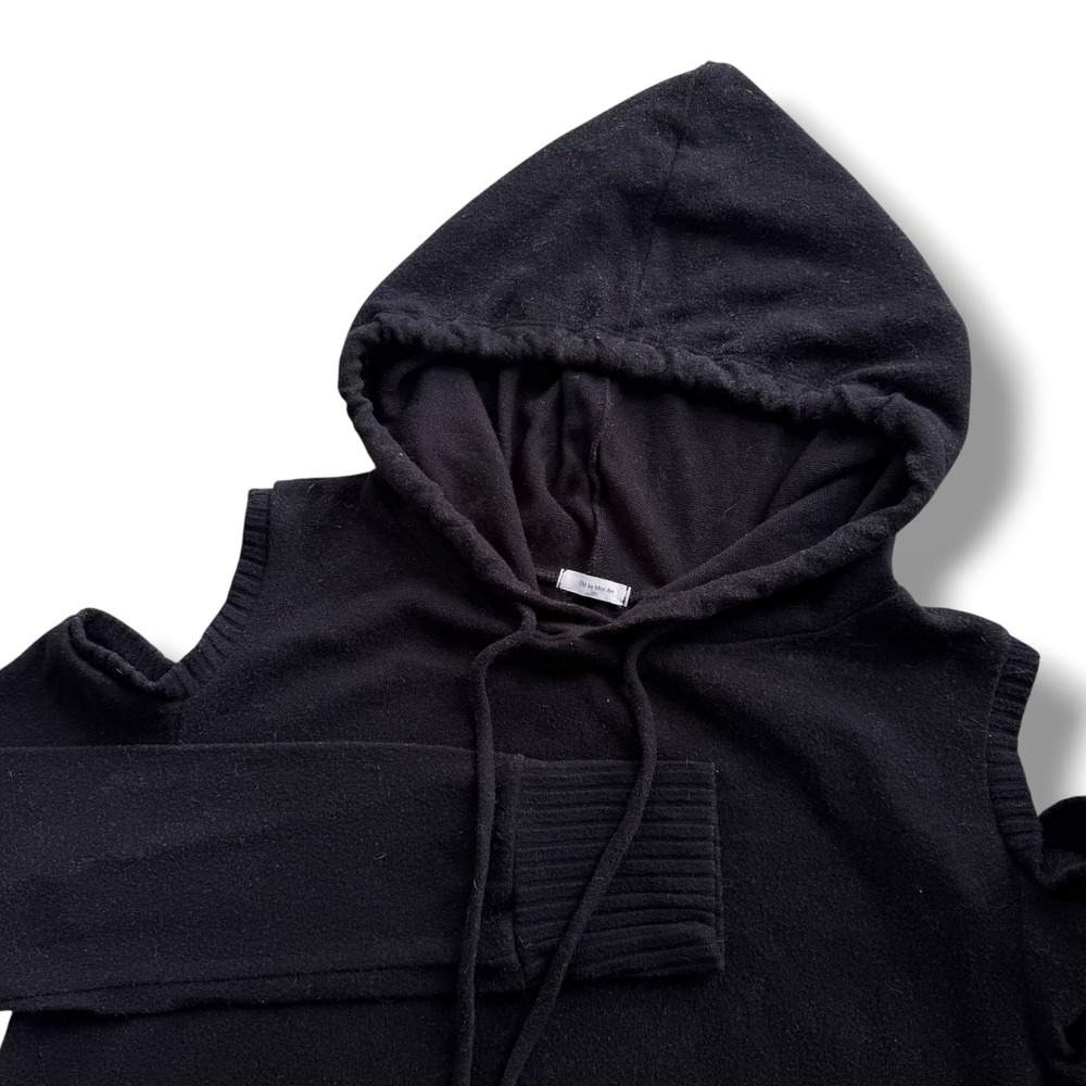 12PM by Mon Ami Women's XL Black Cold Shoulder Fleece Knit Hoodie Sweatshirt Y2K